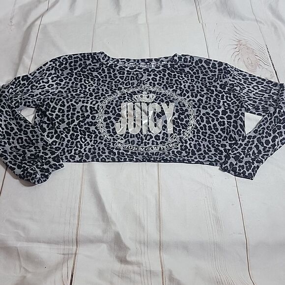 JUICY by Juicy Couture Leaport Print Cropped Top size Medium Black and Gray - Picture 3 of 4